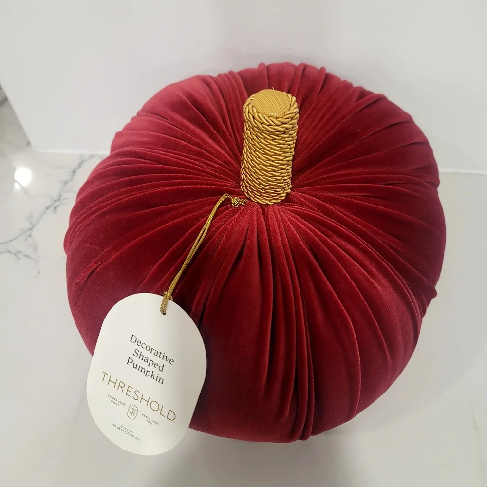 New THRESHOLD Large Decorative Pumpkin Shaped Velvet Pillow